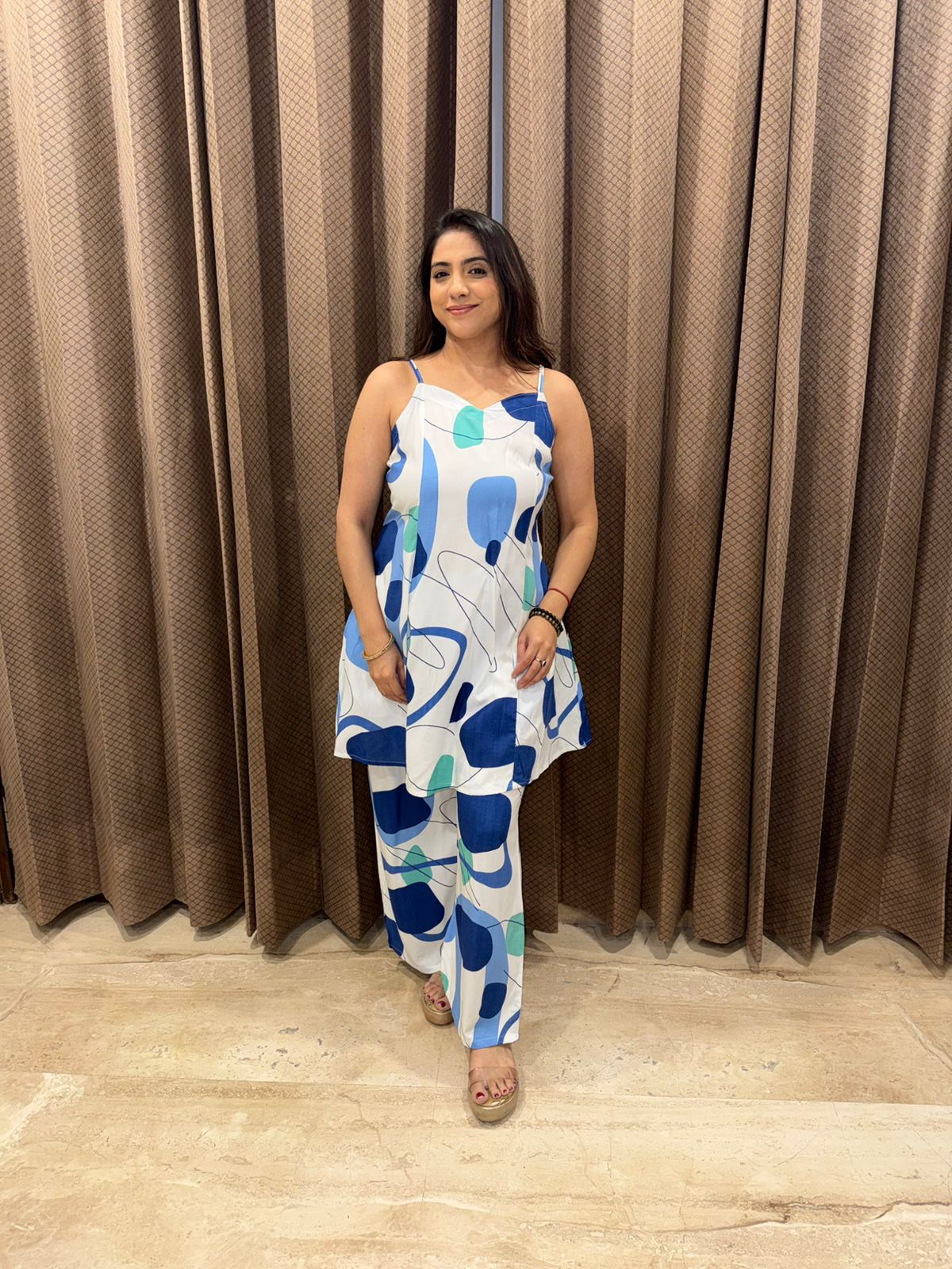 Abstract Blue & White Printed Co-ord Set